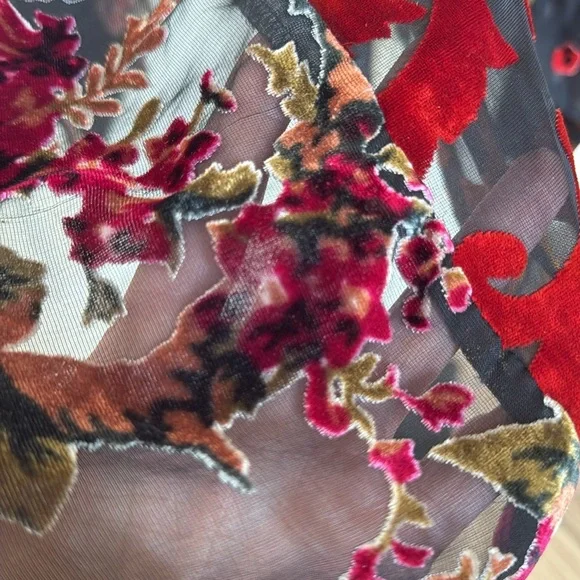 𝅺anthropologie Floreat Multicolor Burnout Velvet Cape Shawl Sheer - Picture 3 of 8